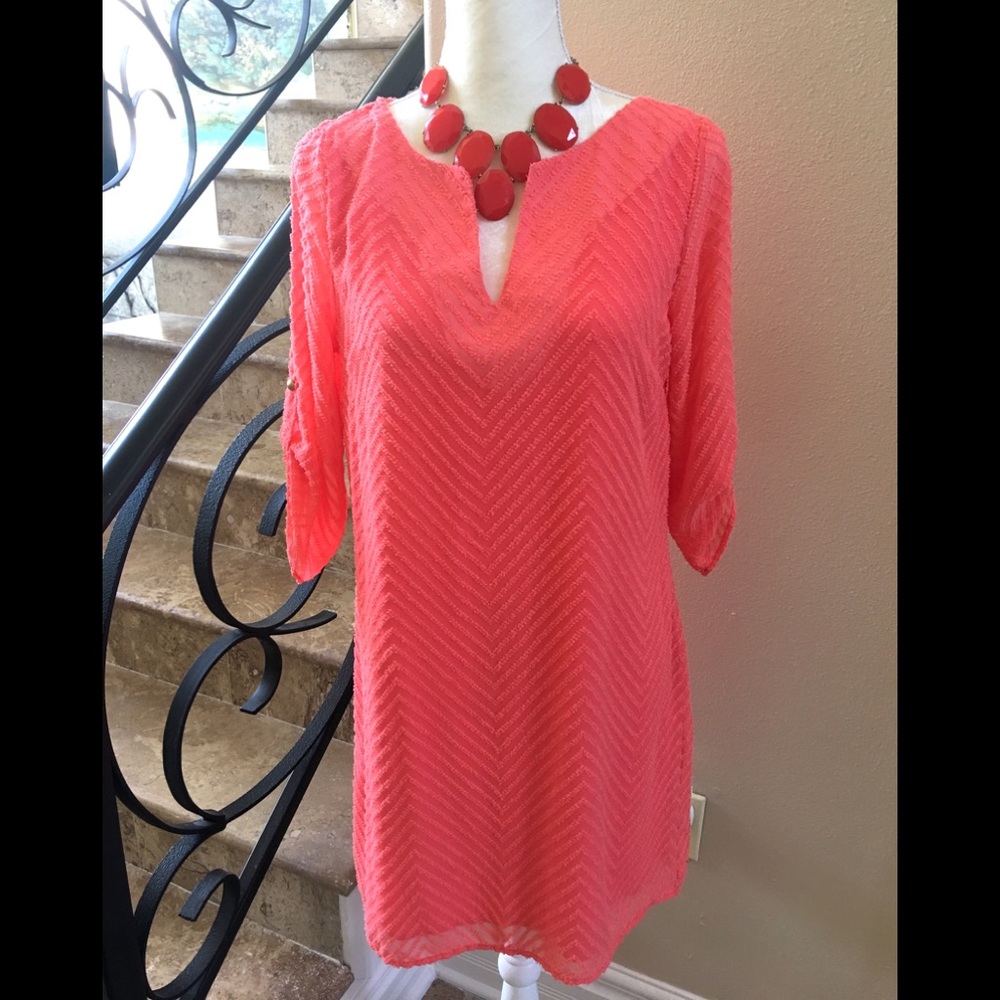 Women’s coral color Dress, Coverup Or Tunic Top! So Versatile! Vacay!